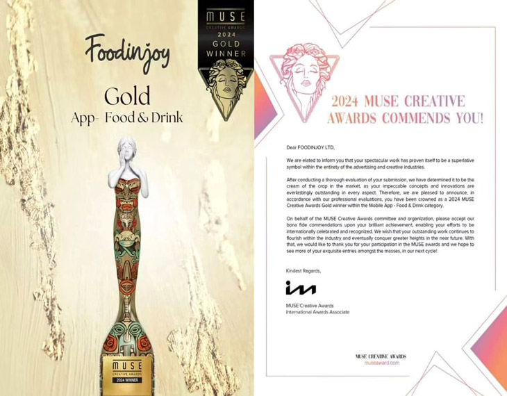 FOODINJOY LTD is honored to take home 2 Gold Awards at the 2024 MUSE Creative Awards!